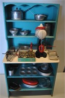 1960's Childs Kitchen Hutch & Cookware