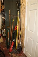 Yard Tools including trimmer, edger, pitchfork, et