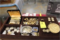 Assorted Costume Jewelry, Foreign Coins, Gold Ring