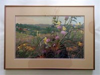 Framed and Matted Needlepoint Landscape