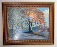 Framed and Matted Needlepoint Landscape