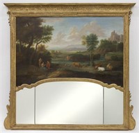Painted and parcel-gilt trumeau mirror,
