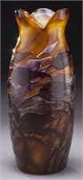 Rare Galle fire polished art glass vase,