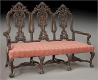 Continental carved 3-chair back settee,