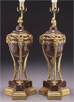 Pr. French ormolu mounted marble potpourri urns,