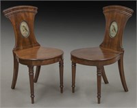 Pr. English Victorian mahogany hall chairs,