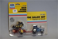 FORD SKID STEER 1/64 & FORD TRACTOR W/ BAILER