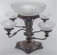 English silverplate and cut glass epergne