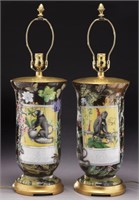 Pr. reverse decorated glass table lamps