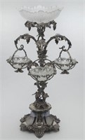 English Victorian silverplate and crystal epergne,