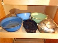 Enamel Bowls, Roaster, and Kettle