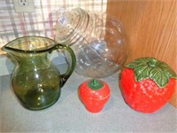 Large Candy Jar, Green Pitcher, and Covered