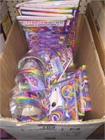 BOX OF LISA FRANK PARTY SUPPLIES