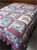 Queen Purple Floral Quilt w/ Shams & Bed Skirt