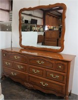 SANDBERG 6-Drawer Long Dresser, Attached Mirror