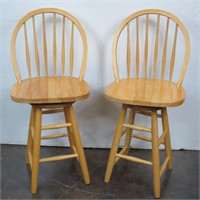 Pair of Spindle Back Swivel Bar Stools
