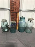 2-quart and 1-quart blue canning jars