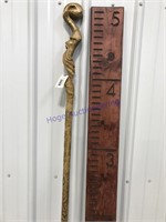 Carved walking stick w/ man face, 60" tall