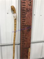 Wood carved cane w/ man face, 33" tall