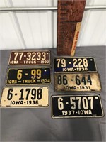 Old Iowa license plates--30,31,32,34,36,37