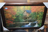 FRAMED WATERMILL PRINT WITH BROKEN GLASS