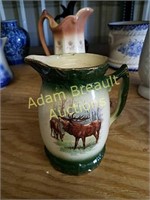 Antique 7 inch porcelain elk pitcher