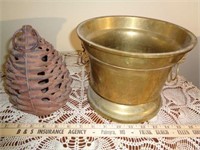 Brass Bucket with Lion Head on side and