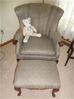 Queen Anne Leg Wingback Chair & Footstool