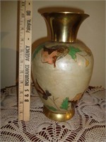 10" Brass Vase with Enameled Decor