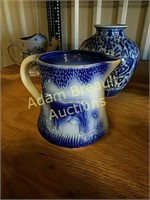 Vintage 7 inch blue porcelain cow pitcher, #2
