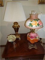 2 Brass Lamps & Painted Lamp, etc