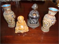 Oriental Censer, Soapstone Budda and 2 4"