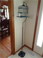 Bird Cage with Ornate Iron Stand