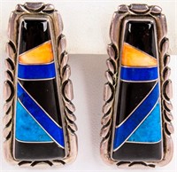 Jewelry Sterling Silver Signed Inlay Earrings