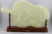 Large Carved Jade Fan Signed