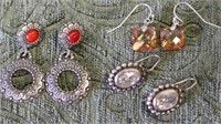3 Pairs Sterling Silver & Crystal Gemstone Earring