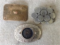 3 pcs. vintage Belt Buckles - Buffalo Nickel +++