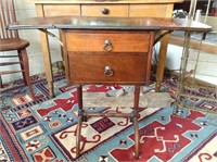 Antique Drop-leaf Sewing Stand w/ 2-Drawers