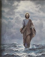 Vintage Framed Christ Walking on Water Print