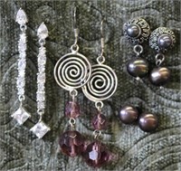 4 Pair Sterling Silver Pearl & Gemstone Earrings