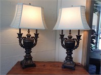 Pair of Designer Urn Table Lamps - 3-way Light