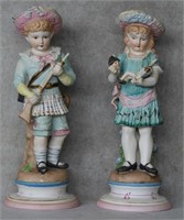 Pair of German Porcelain Bisque Boy & Girl Figures