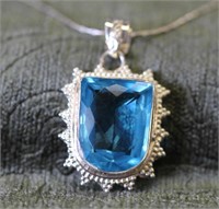 Sterling Silver Sky Blue Gemstone Pendant & Chain