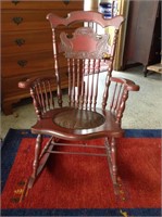 Vintage Leather Seat Carved Rocking Chair