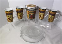 Set of Four Coffee Mugs & Coffee Holder