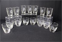 Set of 8 Monogrammed "D" Low & High Ball Glasses