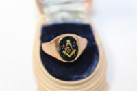 Masonic Bloodstone 10K Gold Ring & Bakelite Case