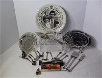 Silverplate Shakers, Spoons, Tray & Wedgwood