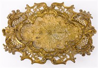 Large Bas Relief Brass Footed Tray