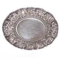 Continental hammered silver oval dish